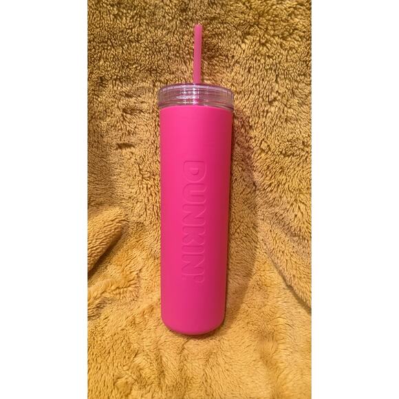 Dunkin' Summer 2024 Collection Silicone Sipper pink cold drink tumbler w/ straw - Picture 1 of 6